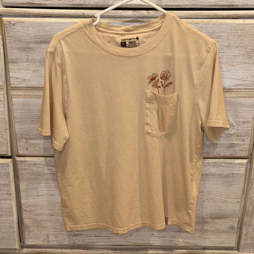 Carhartt Tan T-Shirt with Floral Pocket